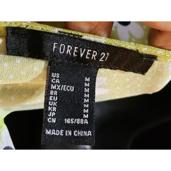 Forever 21 Daisy Dress Women's M Green Polka Dots Pleated Puff Sleeve Back Zip - Picture 3 of 11